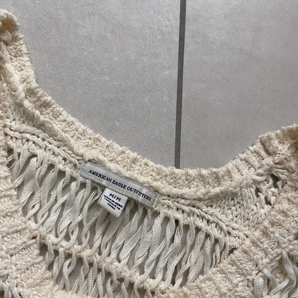 Cream Crochet Knit Tank Top with Bottom Fringe from American Eagle - Picture 5 of 5